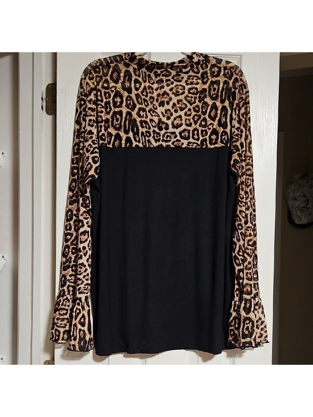Leopard Print Sheer LS Blouse Size 3XL
